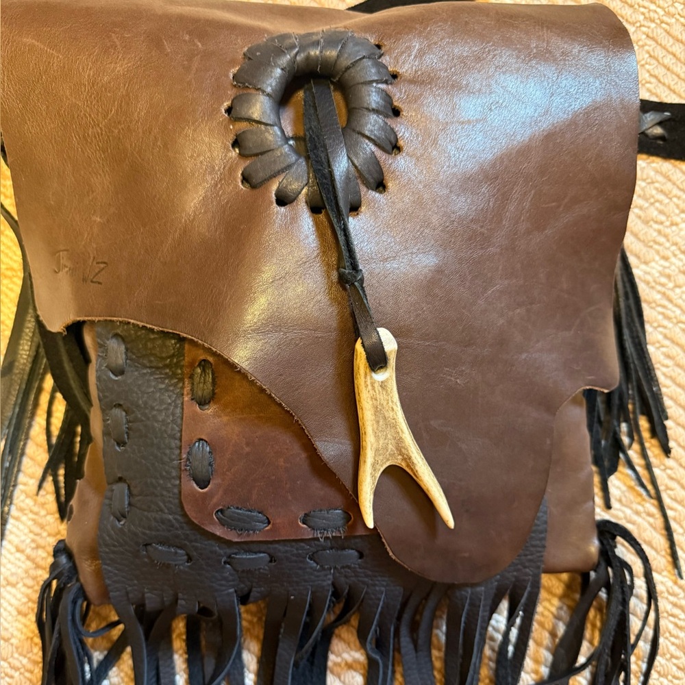 Jimmi WZ handbag leather crossbody handbag with fringe 10” x 10”